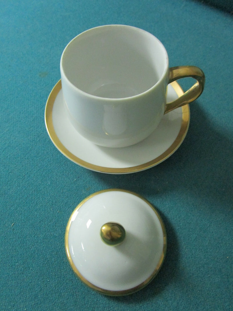 Neiman Marcus POT DE CREME AND SAUCER , white with gold [170C]