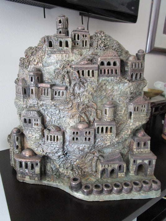Menorah town of Israel, by Domar Art, signed Agnes, monumental sculpture 17 x 17