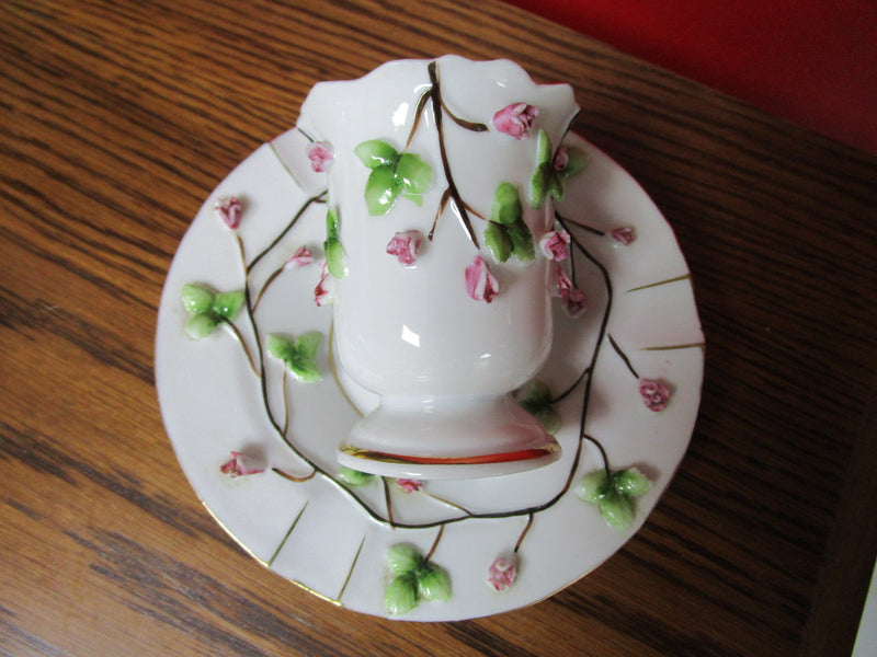 Japanese Imports COFFEE cup and saucer applied roses [60c]
