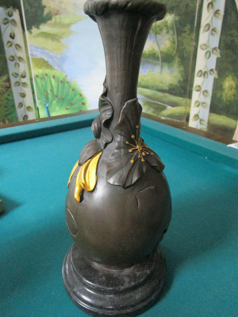 ART NOUVEAU POTTERY VASE MARBLE BASE SIGNED T. CALDAT