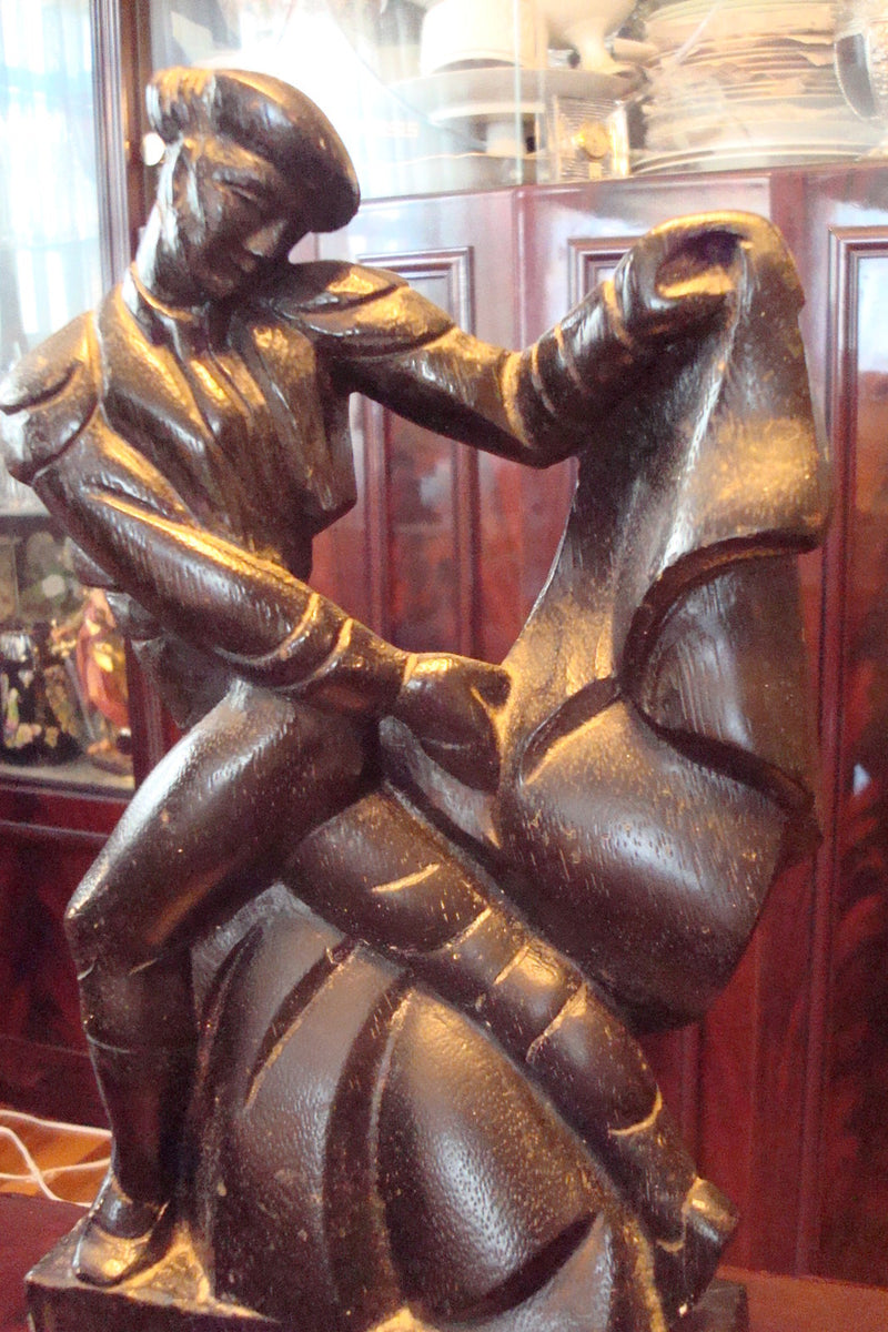 YASHA HEIFETZ 1960s Walnut hand carved Art Deco lamp -base- "Matador" original