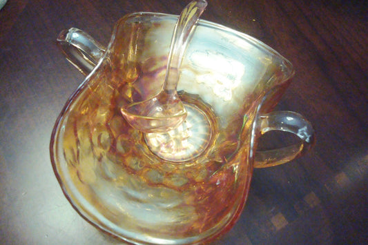 Carnival glass SERVER amber bowl with spoon ORIGINAL ^^^