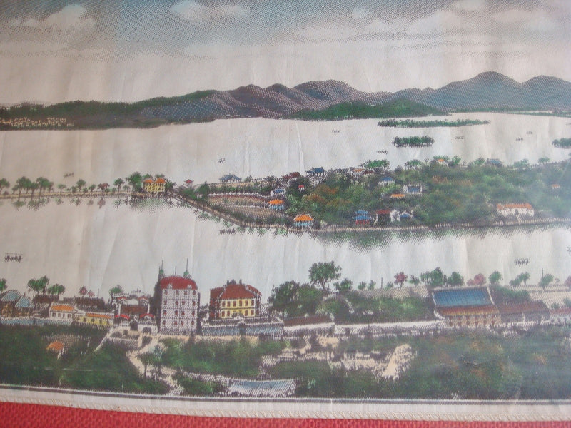 Mid Century Chinese silk scarf souvenir framed from China Hong Zhou