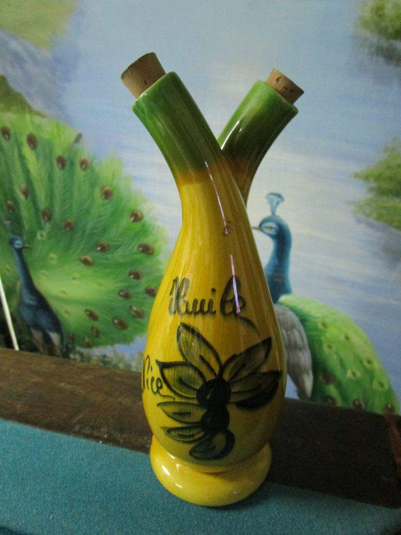 French Siamese Vinaigrette/Huile Bottle, Hand Painted, With Cork Stoppers FRANCE