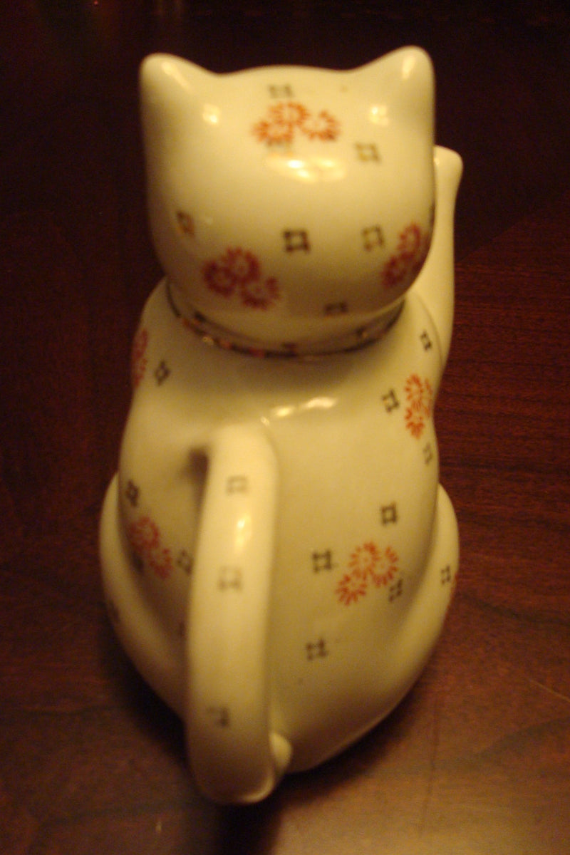 Chinese Lucky Kitty teapot, ceramic, super cute, 5" tall[a12]