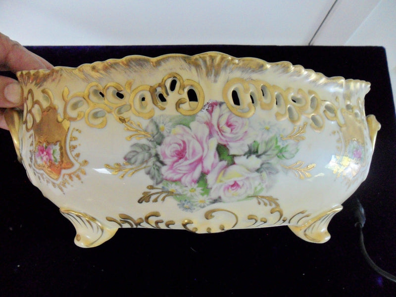 Mid Century center piece, bisque flowers and gold, MADE IN JAPAN