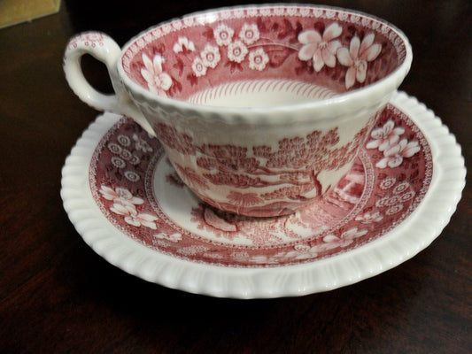 Spode Pink Tower cup and saucer Older Backstamp C1814 orig [88]