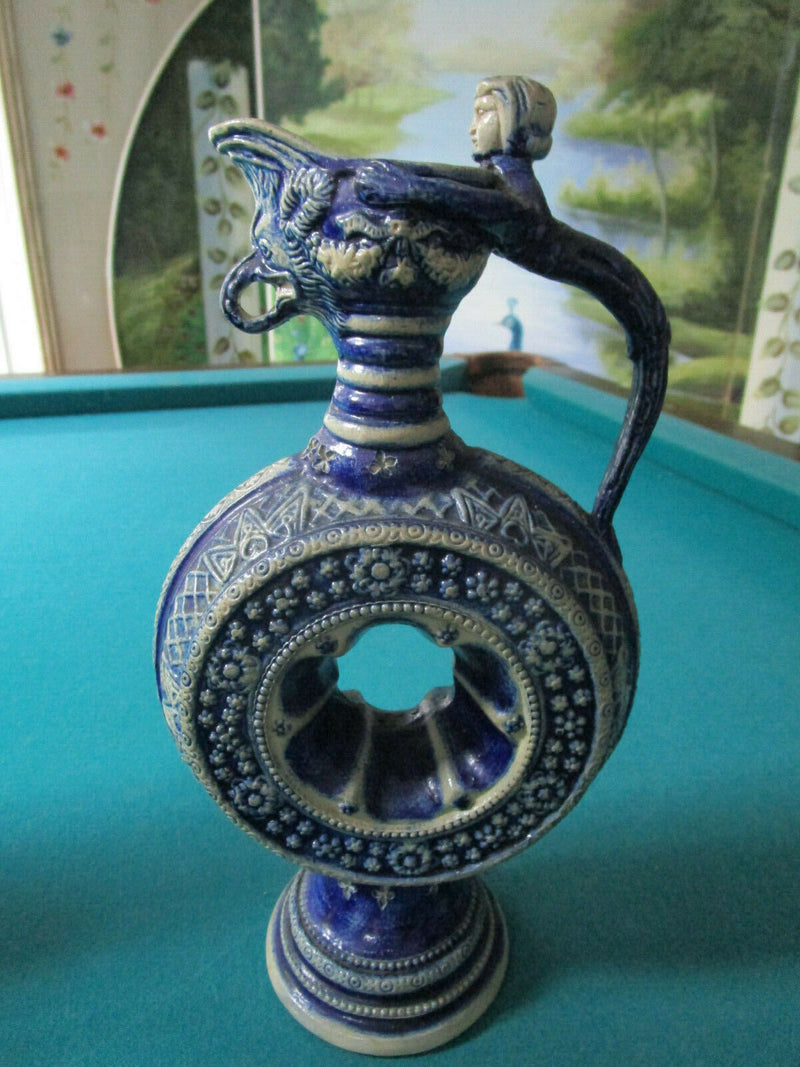 Antique Westerwald German RING JUG stoneware blue grey salt glazed pottery PICK