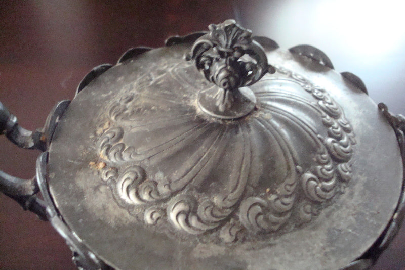 Antique Victorian E.G. Webster SUGAR BOWL silverplate & BLUE COBALT INSERT