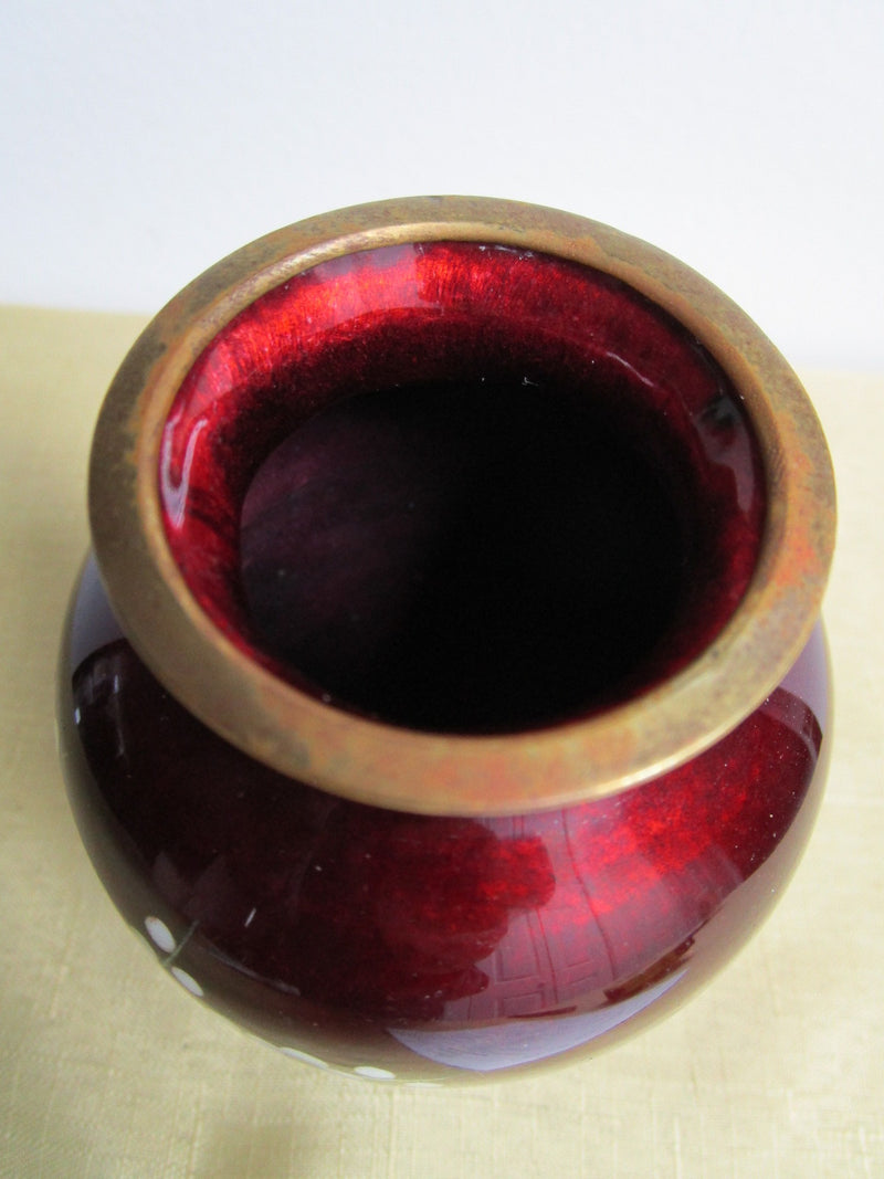 Chinese Cloisonne red with white flowers. Excellent condition. 4 3/4'