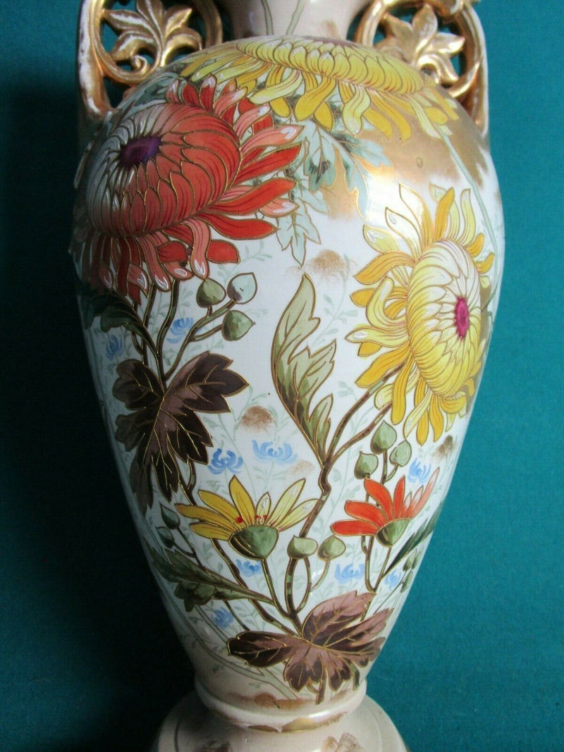Antique Royal Bonn Vase Chrysanthemum Aesthetic ANTON MEHLEM 17"- 1890s