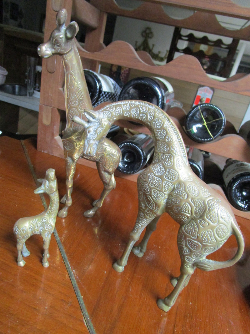 Brass Giraffe Family Sculpture of 3 standing giraffes PAPERWEIGHT SCULPTURES