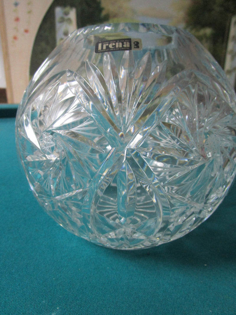 1990s RICHARD IRENA Handcut 24% Lead Crystal Rose Bubble FISH Bowl VASE Poland