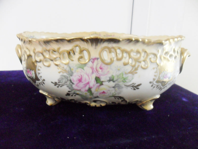 Mid Century center piece, bisque flowers and gold, MADE IN JAPAN