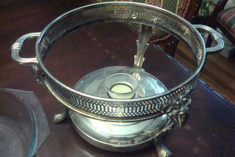 Elegant Server Glass Silverplate Casserole With Warmer, Made In Hong Kong[A4]