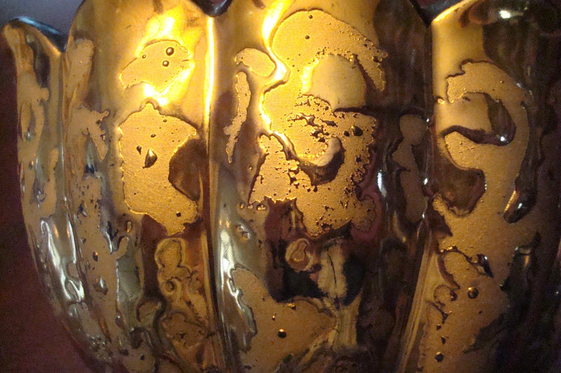 Footed Bowl Vanity Planter 24 K Gold Decorated Black Inside [140E]