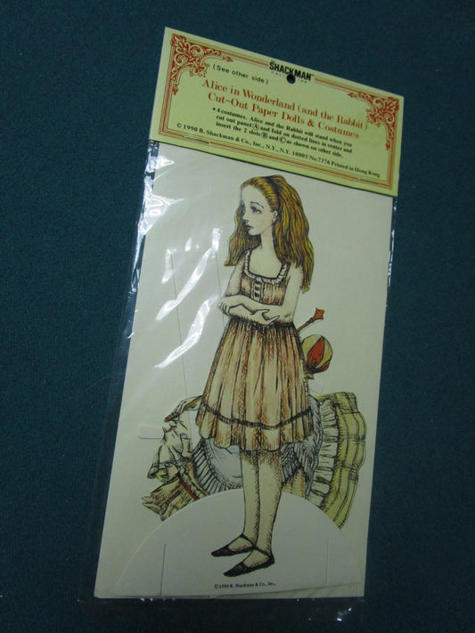 1980s ALICE IN WONDERLAND AND RABBIT CUT-OUT PAPER DOLLS  IN PACKAGE NEW