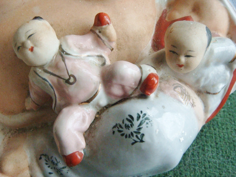 Chinese Famille Rose Porcelain Fertility Buddha Statue 11" tall  x 14"[2]