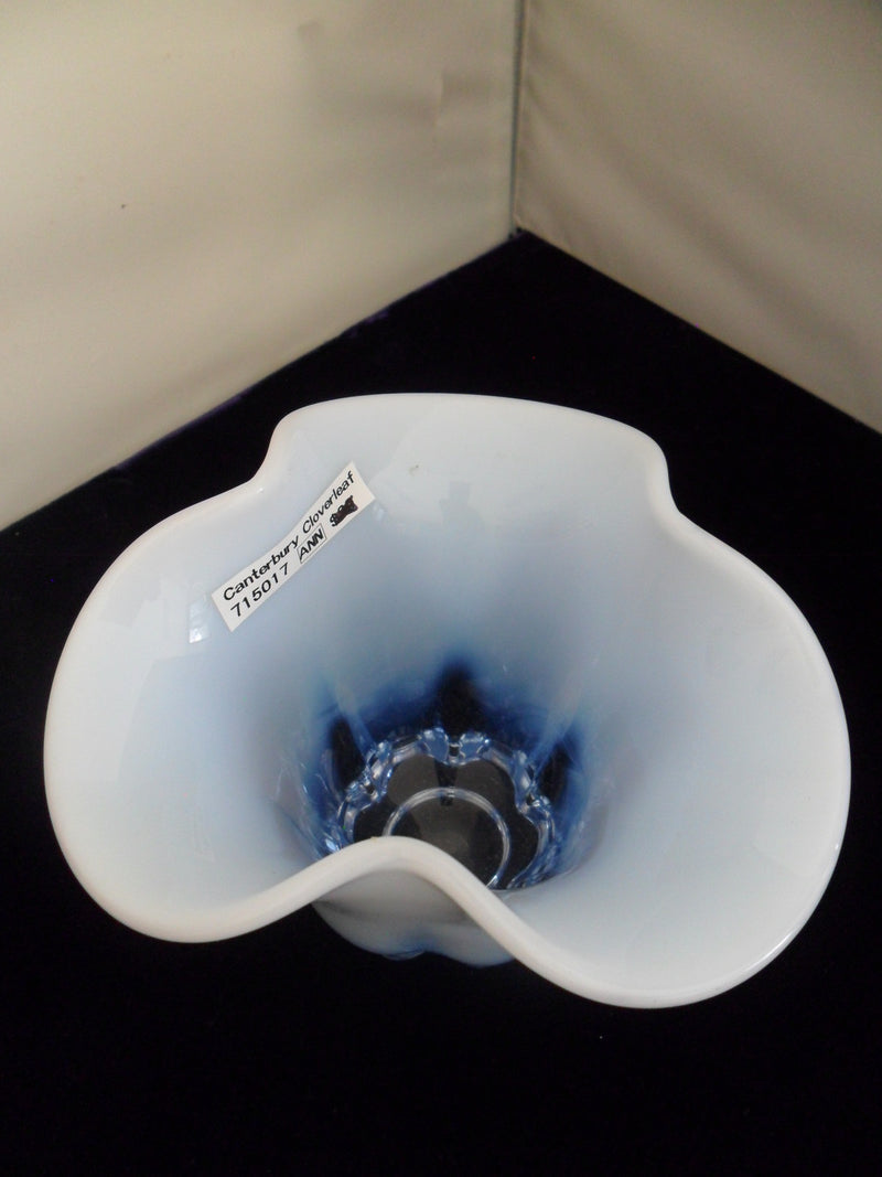 Duncan Miller Canterbury opalescent blue vase Cloverleaf BEAUTIFUL