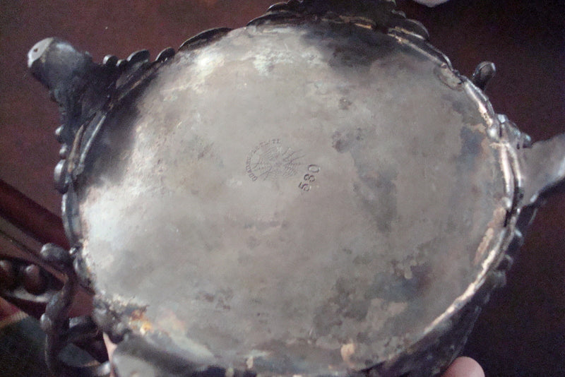 Antique Victorian E.G. Webster SUGAR BOWL silverplate & BLUE COBALT INSERT