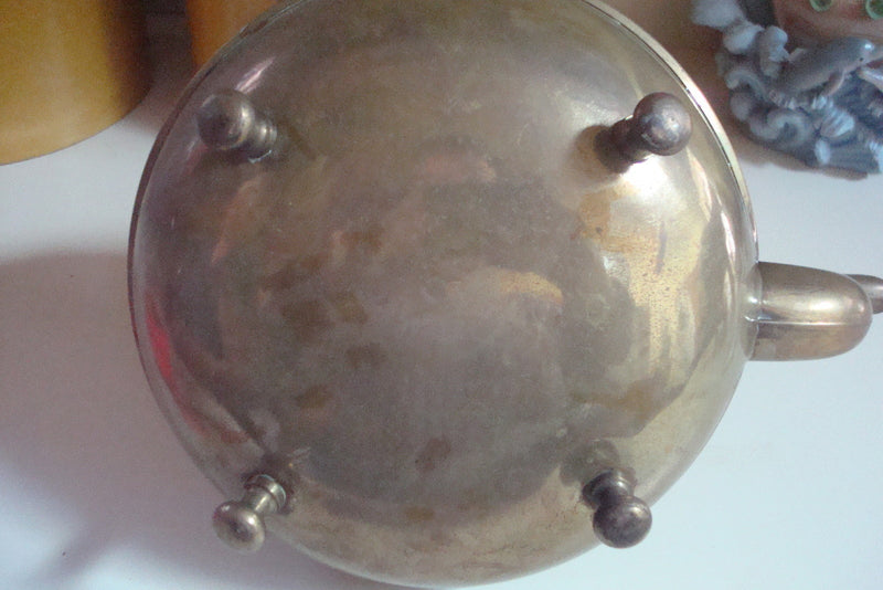 Brass footed mid century kettle wooden handle FOOTED ^^^