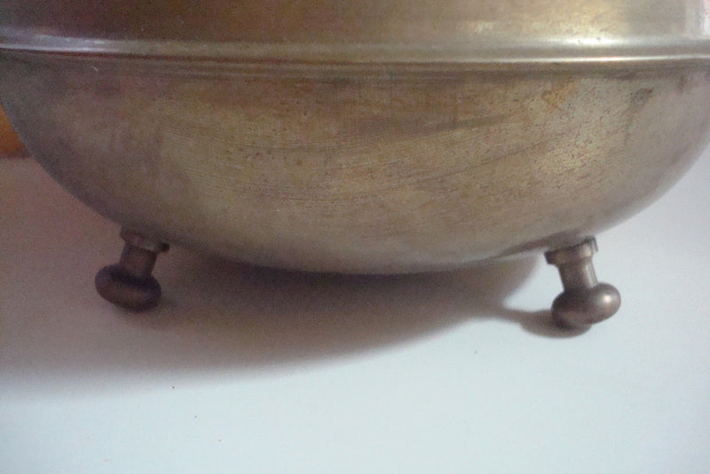 Brass footed mid century kettle wooden handle FOOTED ^^^