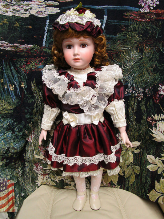1980S Court of Dolls, by Genny, #737/2500, 23" tall, Victorian girl in Burgundy