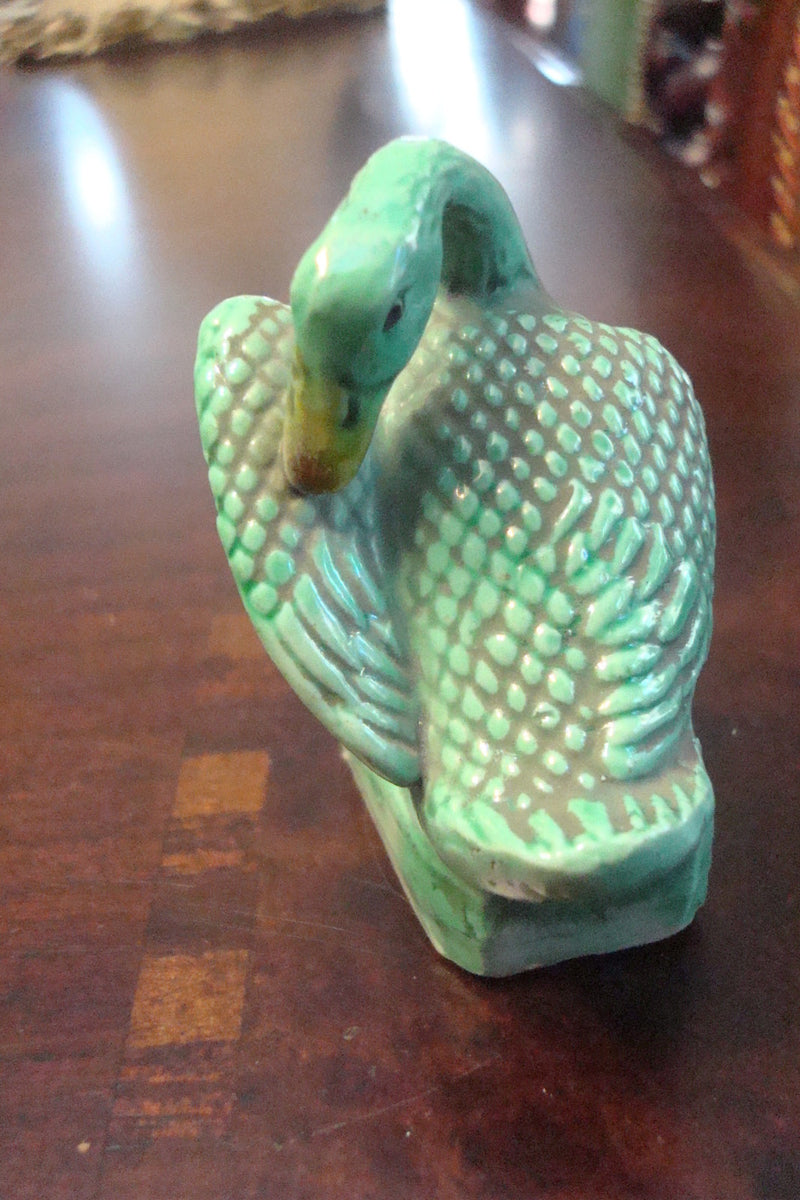 Antique Chinese Mud  Men Green Duck, 3" tall, c1900s[a8]