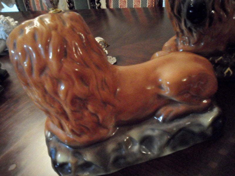 Bo'ness Pair Pottery Lions 19th Century Scotland C1890.Glass eyed, original.[1st