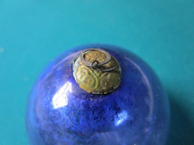 Kugel GERMANY Antique 2 1/2" Christmas ornament hand blown glass blue color 2 ^^