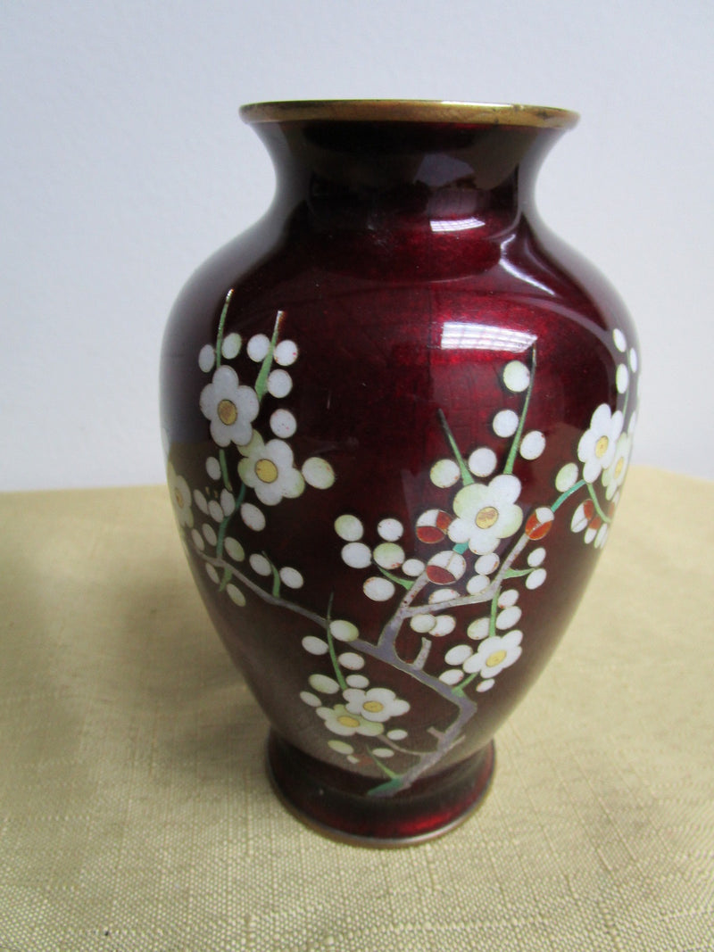 Chinese Cloisonne red with white flowers. Excellent condition. 4 3/4'