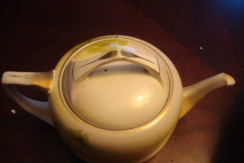 Nippon JAPAN teapot, 5" X8" HANDPAINTED COUNTRY SCENE original [TP9]