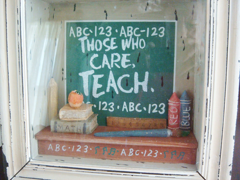 Shadow box "Those who care, teach", 3" tall by 11" x 11" vintage