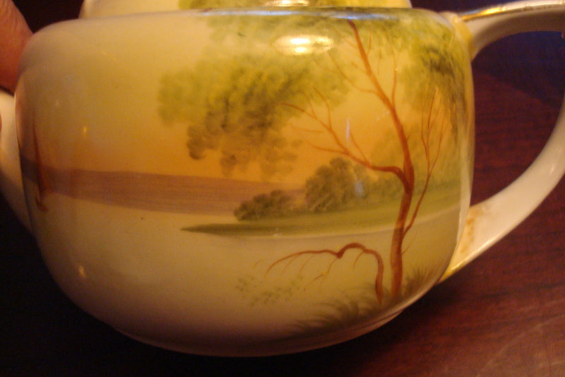 Nippon JAPAN teapot, 5" X8" HANDPAINTED COUNTRY SCENE original [TP9]
