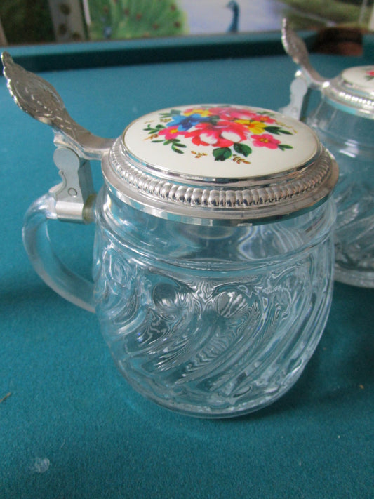 Original BMF 1970s of  Bierseidel Beer Stein Glass ceramic/pewter Lid