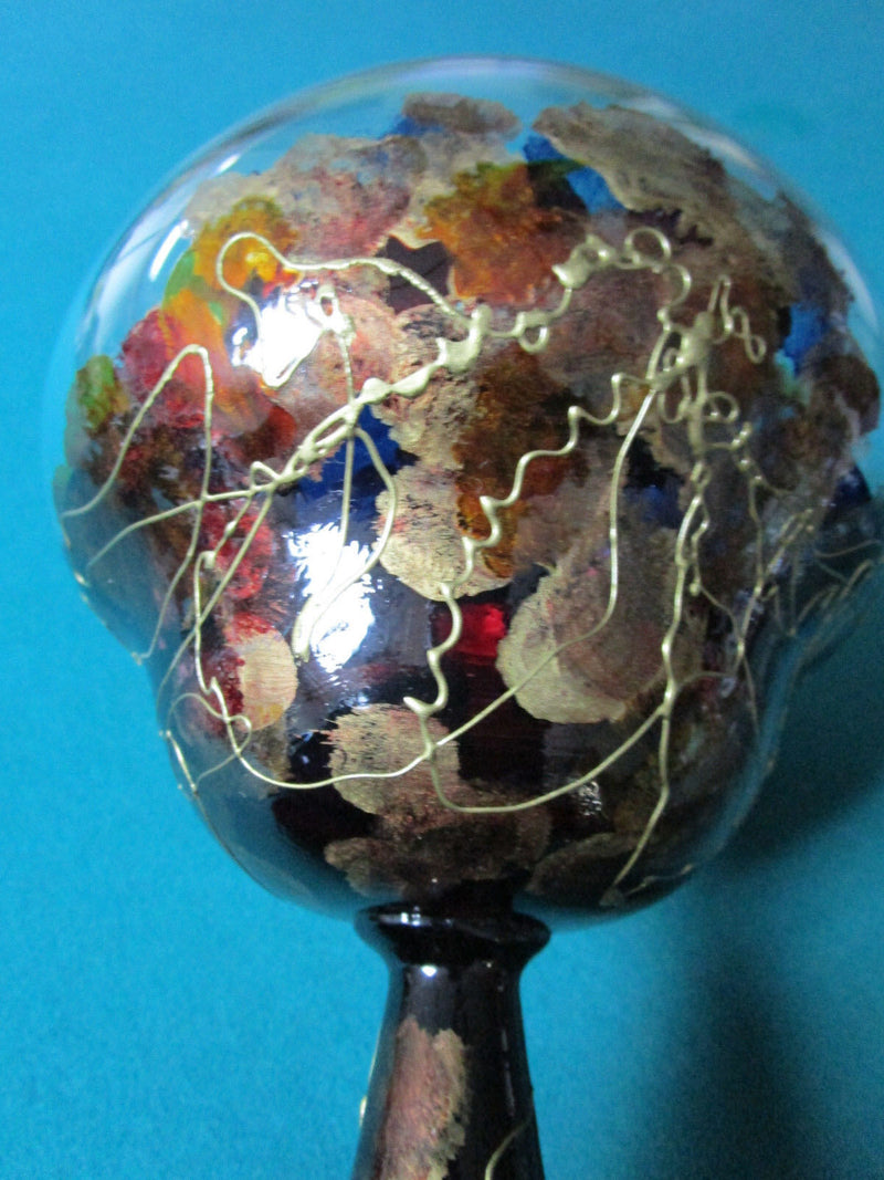 COVERED FOOTED  CRYSTAL CANDY DISH CARAMEL AND GOLD 12 X 5"  POLAND [GL8]