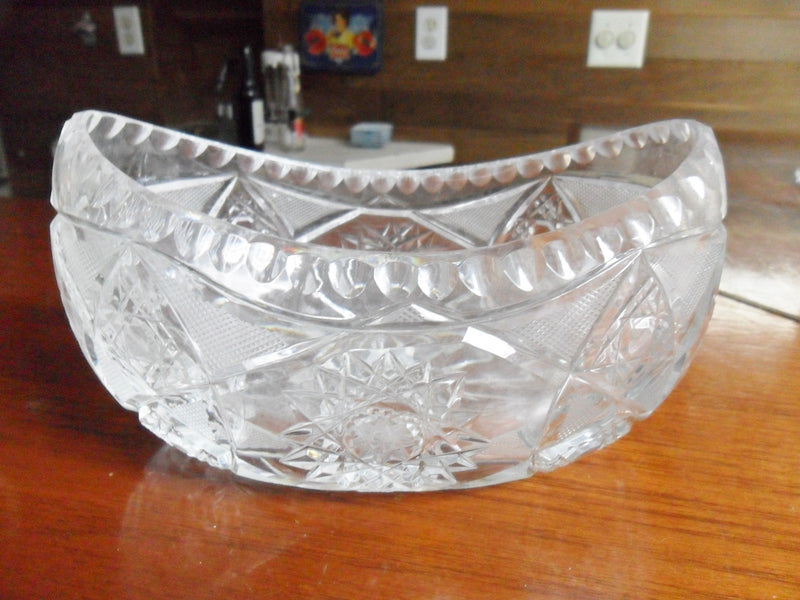 Czechoslovakia Bohemia boat bowl CENTERPIECE crystal hand cut