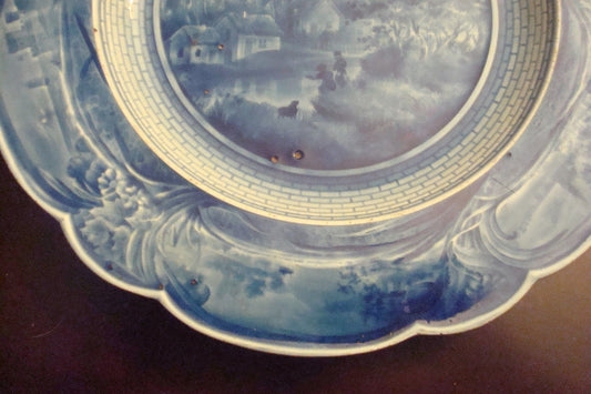 French Faience Brevet Adt Rubelles Plate Majolica, Country Scene [#97]