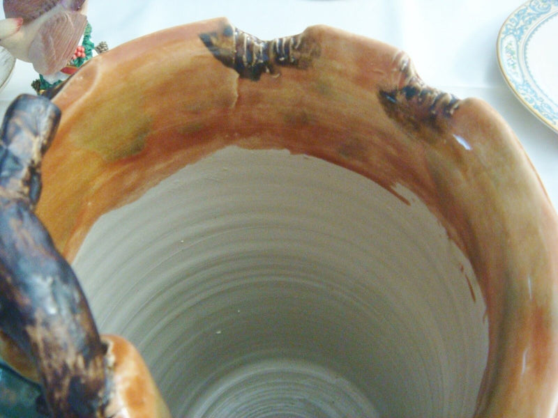 Ikebana Ware Japan hand made  gorgeous terracota frog, apples and leaves vase[8