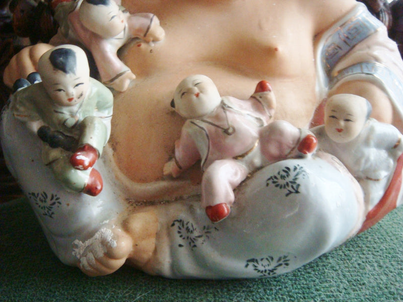 Chinese Famille Rose Porcelain Fertility Buddha Statue 11" tall  x 14"[2]