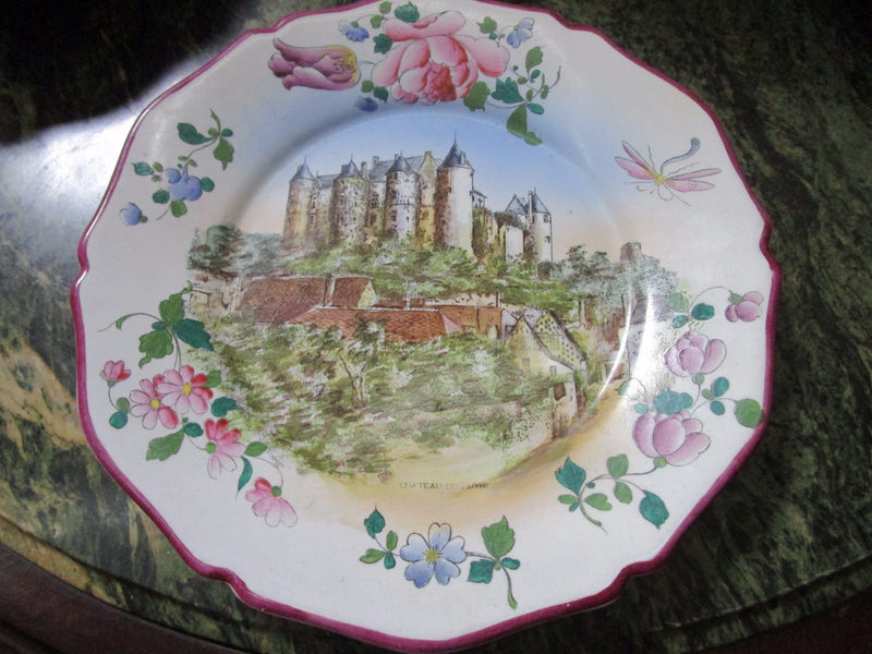 A. PEAUDECERF TOURS 1890s FRANCE ANTIQUE 4 CASTLE PLATES CERAMICHE