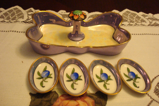 Noritake Morimura red mark, tray and 4 salt dishes ORIG [80]