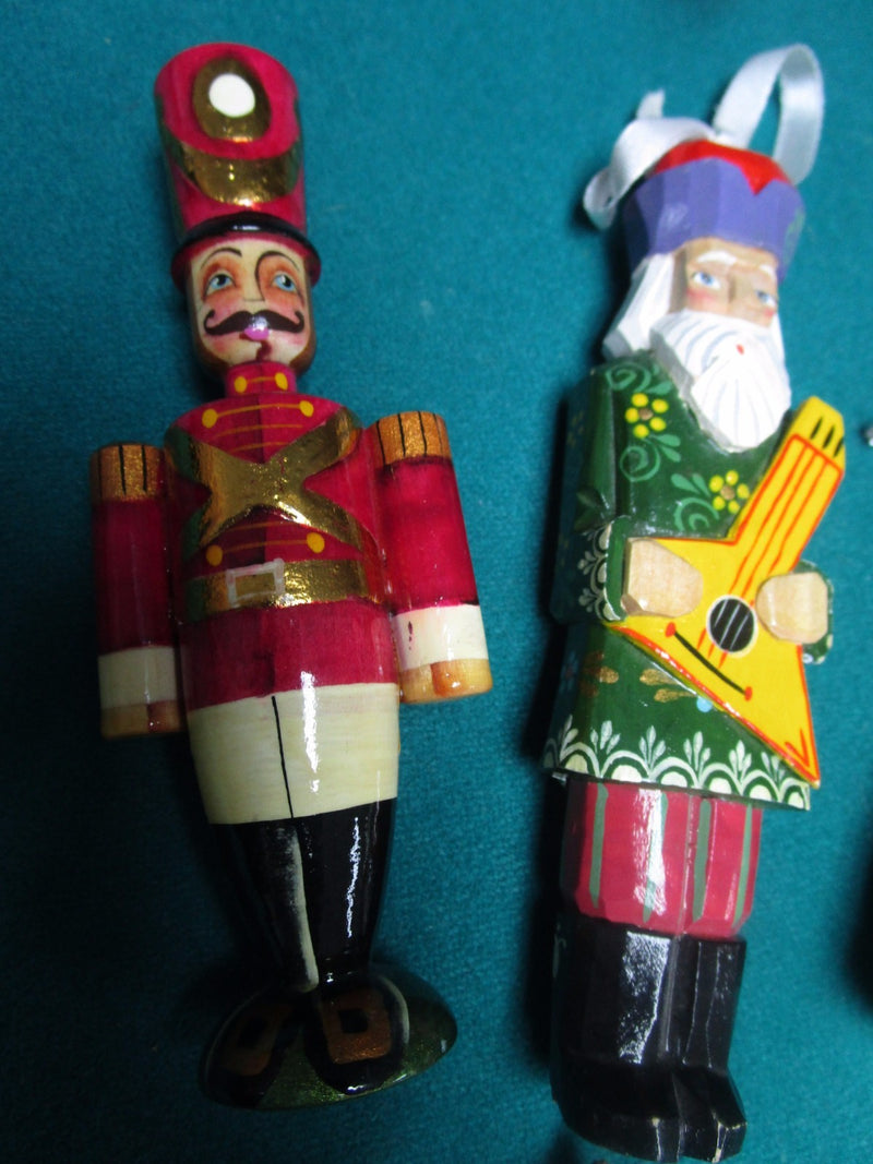 Russian Christmas Ornaments Hand Carved And Handpainted Lot^^