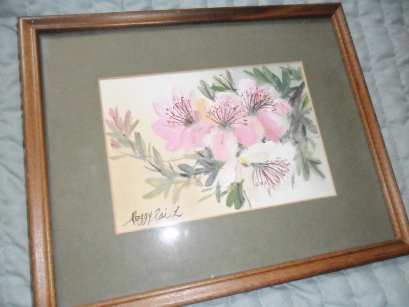 Peggy Pai, "Four Flowers" original oil on board, dedicated by artist on back