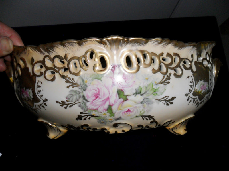 Mid Century center piece, bisque flowers and gold, MADE IN JAPAN