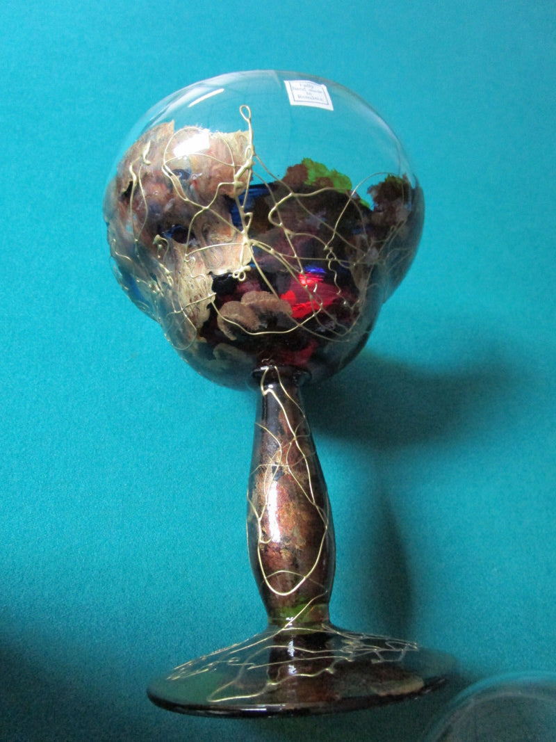 COVERED FOOTED  CRYSTAL CANDY DISH CARAMEL AND GOLD 12 X 5"  POLAND [GL8]