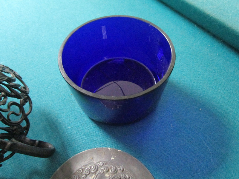 Antique Victorian E.G. Webster SUGAR BOWL silverplate & BLUE COBALT INSERT
