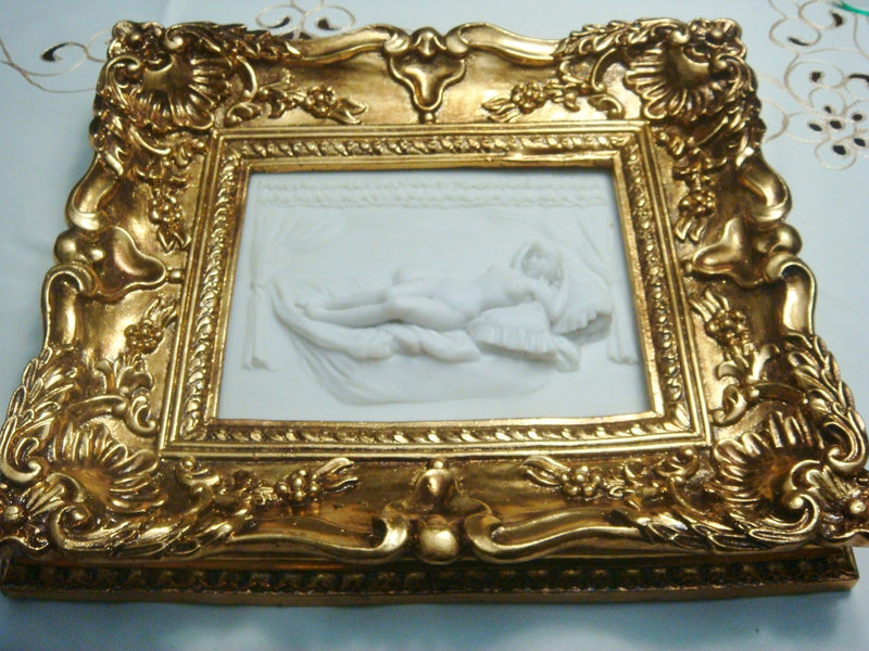 Framed Stone Wall Plaque In Stone Compound, "Nude", Gorgeous Frame
