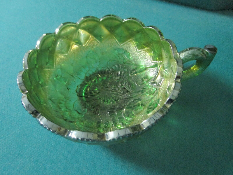 Imperial Green Iridescent Glass Quilted Diamond Nappy Bowl Handle Pick 1
