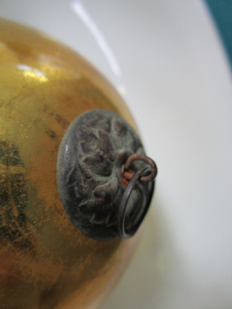 Kugel Germany Antique Genuine Christmas ornament hand blown glass yellow 4"^^